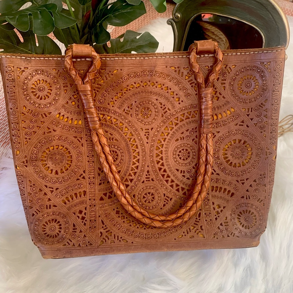 Vintage Brown Leather Tote Bag